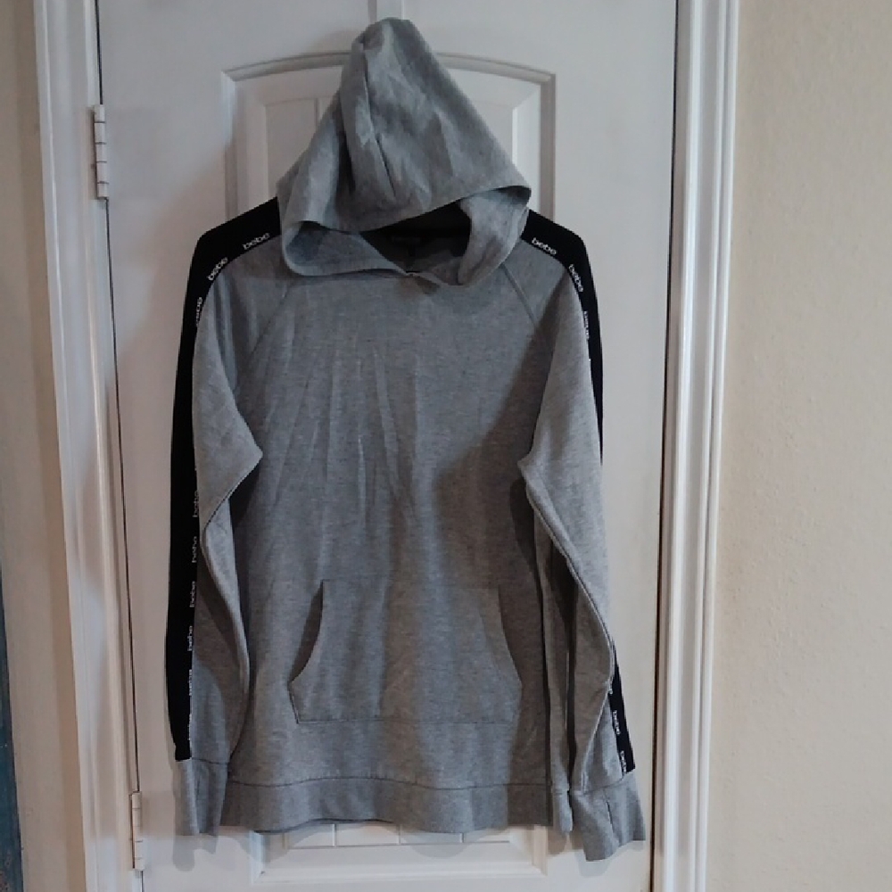 bebe Gray Hoodie w Black & White Logo Details On Sleeves